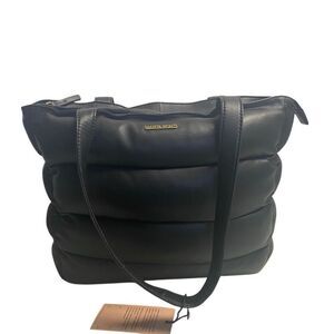 MARTA PONTI Portugal Women’s Leather‎ Puff Bag Black New 11.5X3.5X11